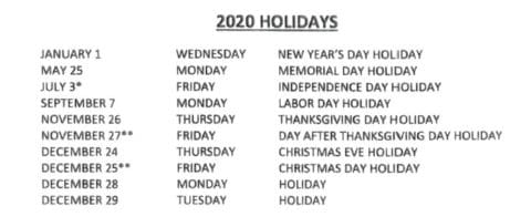 Holiday Schedule | Union1SEA Holiday Schedule | Union1SEA
